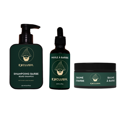 Kit Routine Croissance Exclusiv. comprenant un shampoing, huile et baume